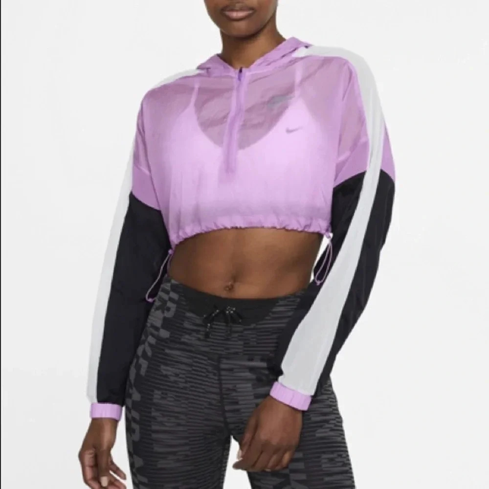 Nike Air Crop Running Sheer Jacket Hooded Athleisure Purple Black NWT